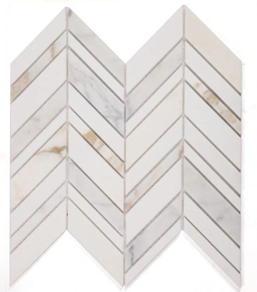 Chevron & Herringbone Shadow Calacatta Marble Mosaic