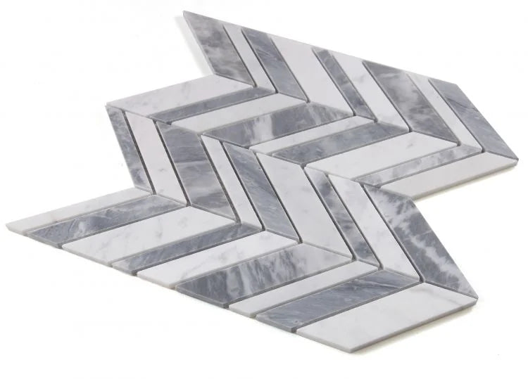 Chevron & Herringbone Shadow Lava Marble Mosaic