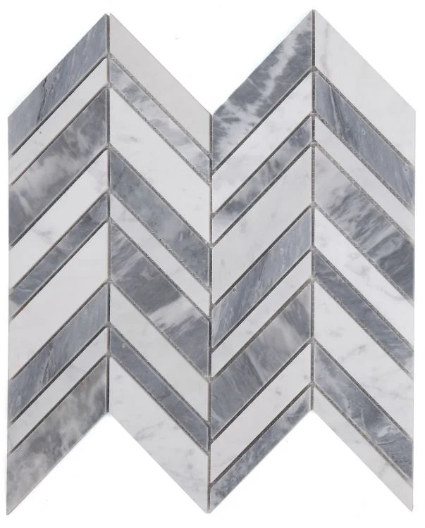 Chevron & Herringbone Shadow Lava Marble Mosaic