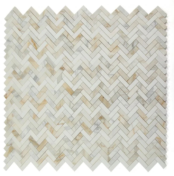 Chevron & Herringbone Sunrise Honed Marble Mosaic Tile