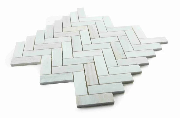 Chevron & Herringbone Wooden White Honed Mosaic Tile