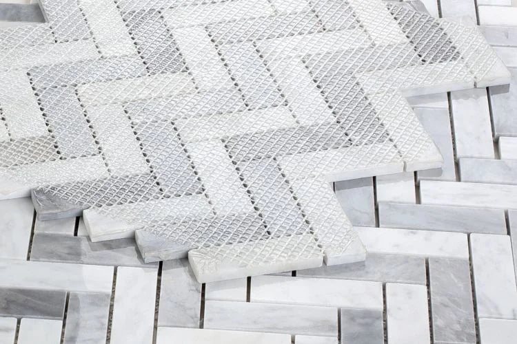 Chevron & Herringbone Long Loft 11x12.5 Marble Mosaic