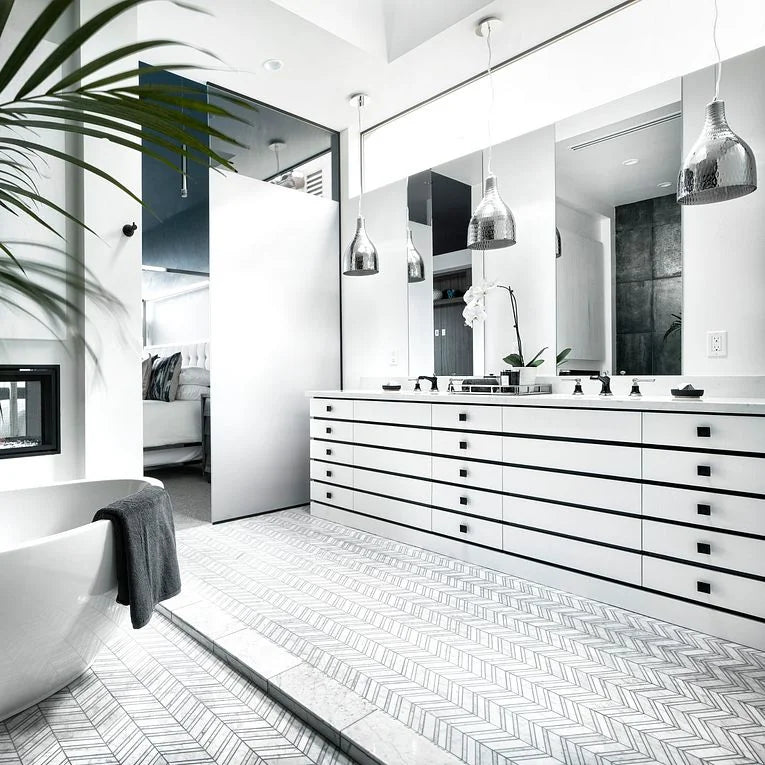 Chevron Venatino Polished Large Mesh Pattern Marble Mosaic