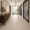 Chiseled Travertine Classico 18x18 Honed Filled Tile — Hallway floor