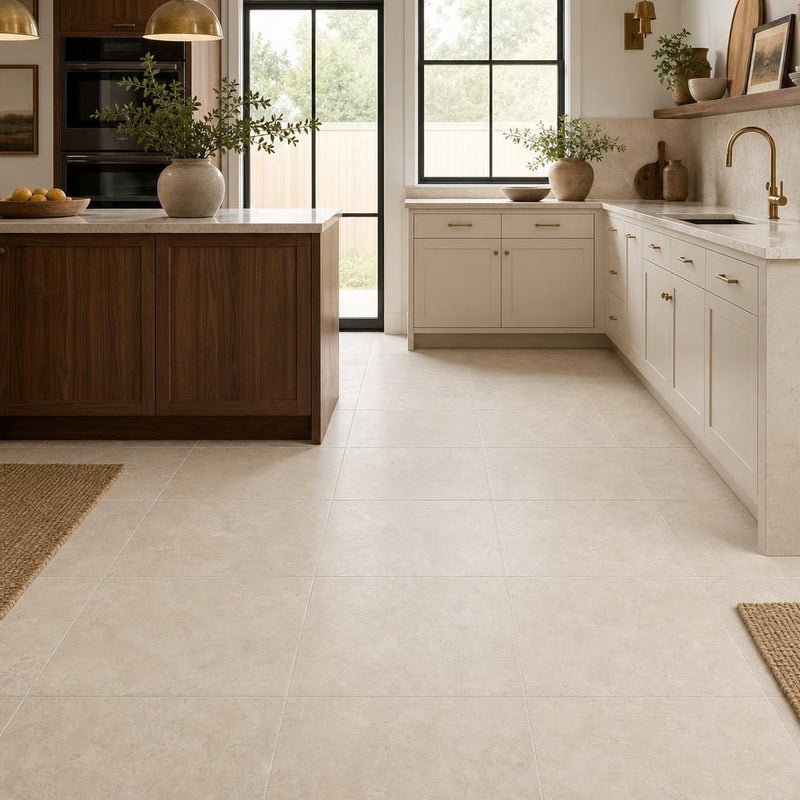 Chiseled Travertine Classico 18x18 Honed Filled Tile — Kitchen floor