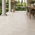 Chiseled Travertine Ivory 18x18 Honed Filled Tile — Covered Patio floor