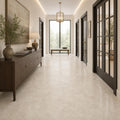 Chiseled Travertine Ivory 18x18 Honed Filled Tile — Hallway floor