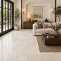 Chiseled Travertine Ivory 18x18 Honed Filled Tile — Living Room floor