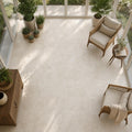 Chiseled Travertine Ivory 18x18 Honed Filled Tile — Sunroom floor