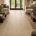 Chiseled Travertine Noce 18x18 Honed Filled Tile — Family Room floor