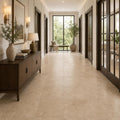 Chiseled Travertine Noce 18x18 Honed Filled Tile — Hallway floor