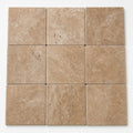 Chocolate Brown Walnut Travertine Tumbled 12 x 12 x 1.25 Bullnose Coping 12x12 close-up