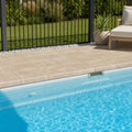 Chocolate Brown Walnut Travertine Tumbled 12 x 12 x 1.25 Bullnose Coping 12x12 pool coping — Swimming Pool pool edge drop-face coping