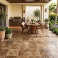 Chocolate Brown Walnut Travertine Tumbled 12 x 12 x 1.25 Paver 12x12 — Backyard patio