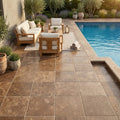 Chocolate Brown Walnut Travertine Tumbled 12 x 12 x 1.25 Paver 12x12 — Backyard pool deck