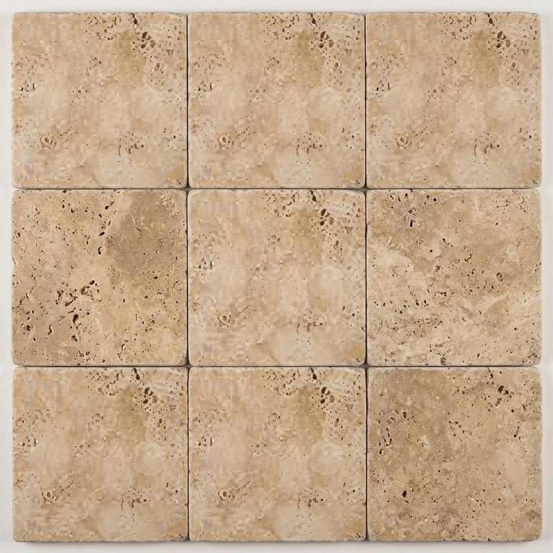 Chocolate Brown Walnut Travertine Tumbled 12 x 12 x 1.25 Paver 12x12 close-up