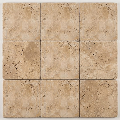 Chocolate Brown Walnut Travertine Tumbled 12 x 12 x 1.25 Paver 12x12 close-up