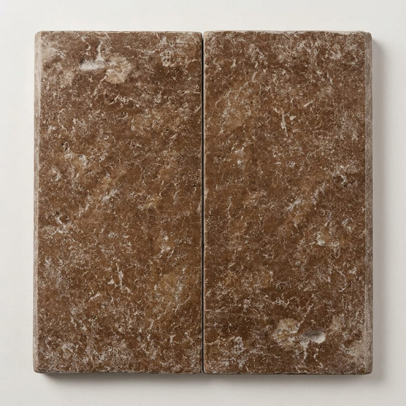 Chocolate Brown Walnut Travertine Tumbled 12 x 24 x 1.25 Paver 12x24 close-up
