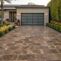 Chocolate Brown Walnut Travertine Tumbled 12 x 24 x 1.25 Paver 12x24 — Front Yard driveway