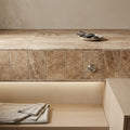 Chocolate Brown Walnut Travertine Tumbled 12 x 24 x 2 Double Bullnose Coping 12x24 pool coping — Spa spa overhang edge