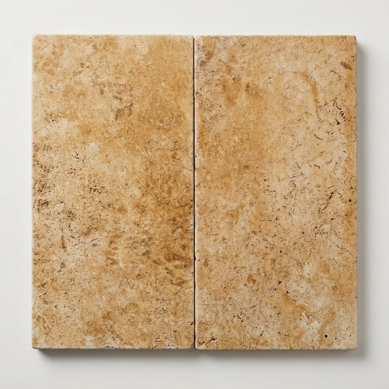 Chocolate Brown Walnut Travertine Tumbled 12 x 24 x 2 Double Modern Coping 12x24 close-up