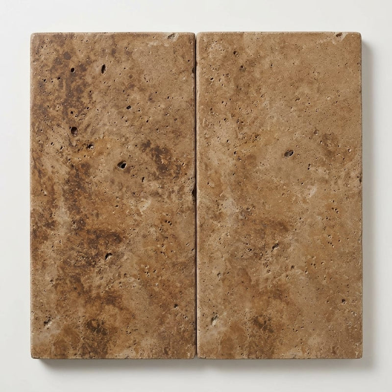 Chocolate Brown Walnut Travertine Tumbled 12 x 24 x 2 Modern Coping 12x24 close-up