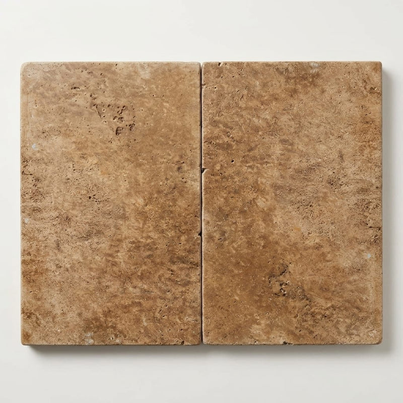 Chocolate Brown Walnut Travertine Tumbled 16 x 24 x 2 Double Modern Coping 16x24 close-up
