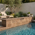 Chocolate Brown Walnut Travertine Tumbled 16 x 24 x 2 Double Modern Coping 16x24 pool coping — Swimming Pool raised bond beam cap