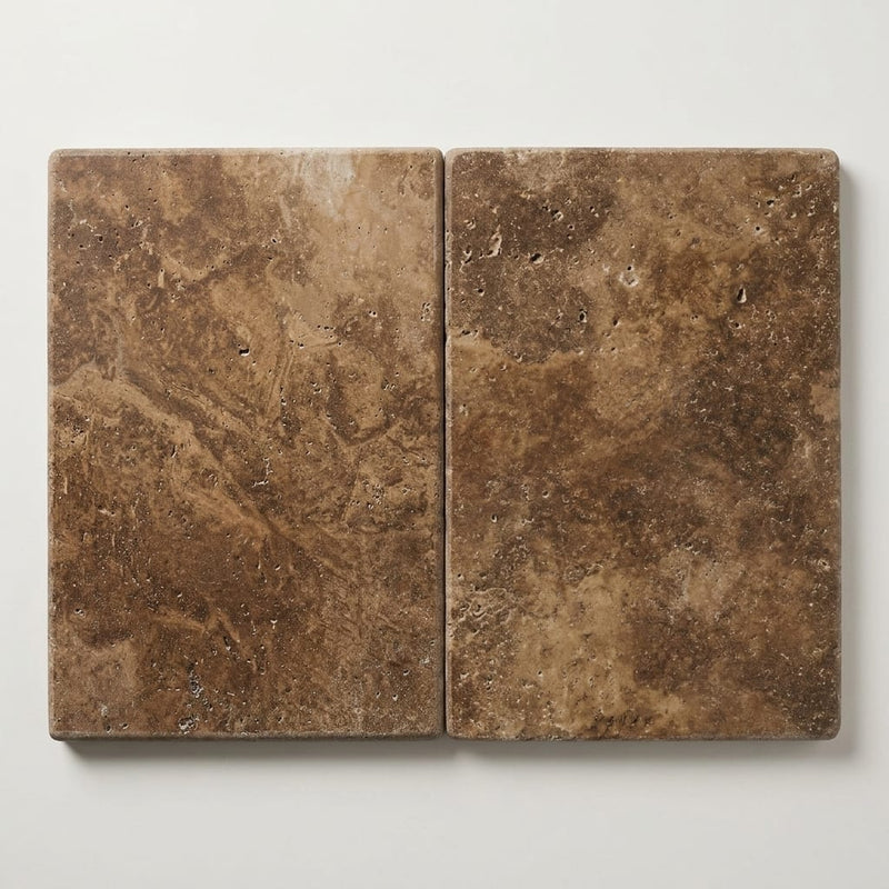 Chocolate Brown Walnut Travertine Tumbled 16 x 24 x 2 Modern Coping 16x24 close-up