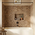 Chocolate Brown Walnut Travertine Tumbled 3 x 6 x 3/8 Cross Cut Tile 3x6 — Bathroom tub surround