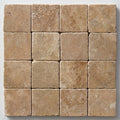 Chocolate Brown Walnut Travertine Tumbled 4 x 4 x 3/8 Cross Cut Tile 4x4 close-up