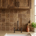 Chocolate Brown Walnut Travertine Tumbled 4 x 4 x 3/8 Cross Cut Tile 4x4 — Kitchen backsplash