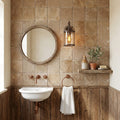Chocolate Brown Walnut Travertine Tumbled 4 x 4 x 3/8 Cross Cut Tile 4x4 — Powder Room wall