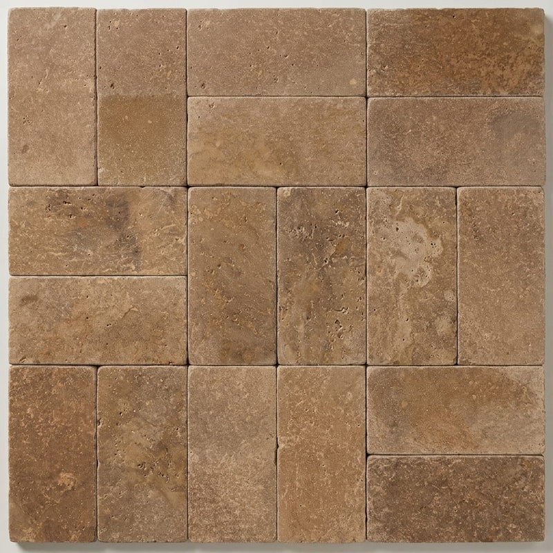Chocolate Brown Walnut Travertine Tumbled 6 x 12 x 1.25 Paver 6x12 close-up