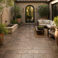 Chocolate Brown Walnut Travertine Tumbled 6 x 12 x 1.25 Paver 6x12 — Courtyard paving