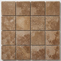 Chocolate Brown Walnut Travertine Tumbled 6 x 6 x 3/8 Cross Cut Tile 6x6 close-up