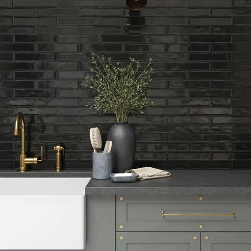 Clara Noir 11x2.75 Glossy Ceramic Wall Tile