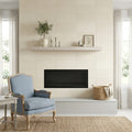 Classic 12x24 Combed Limestone Tile — Living Room fireplace surround