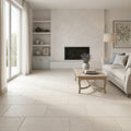 Classic 12x24 Combed Limestone Tile — Living Room floor