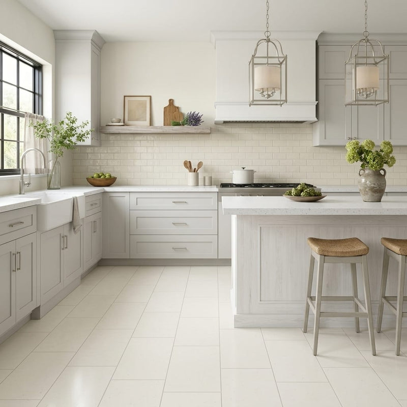 Classic 12x24 Honed Limestone Tile — Kitchen floor