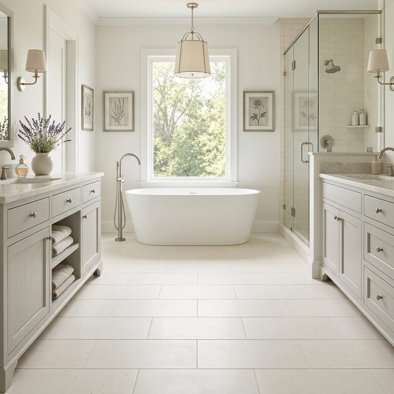 Classic 12x24 Honed Limestone Tile — Primary Bath floor