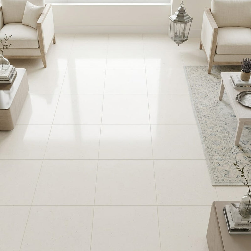 Classic 18x18 Honed Limestone Tile — Family Room floor