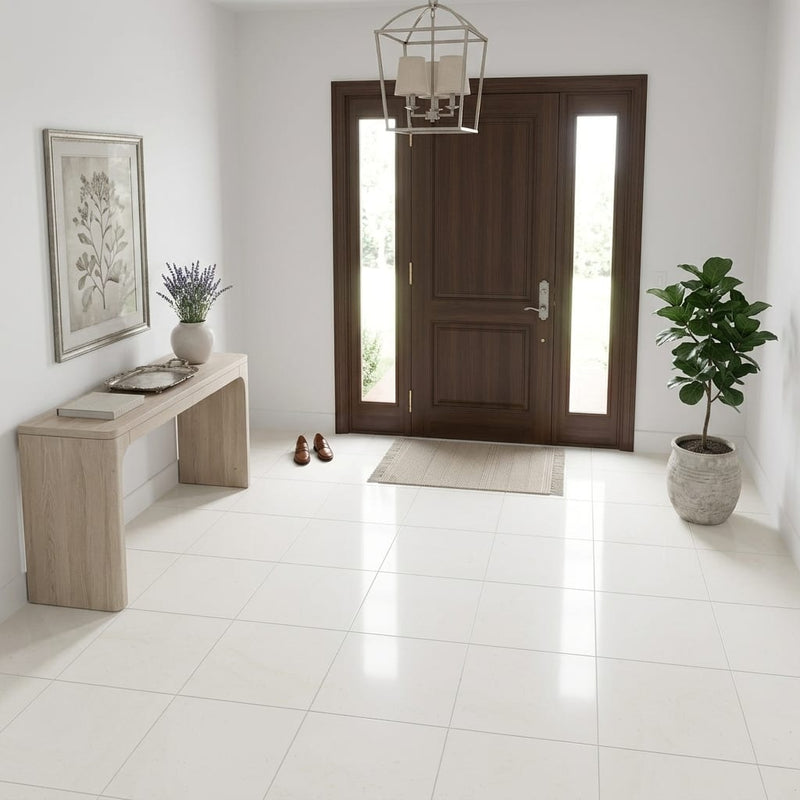 Classic 18x18 Honed Limestone Tile — Foyer floor