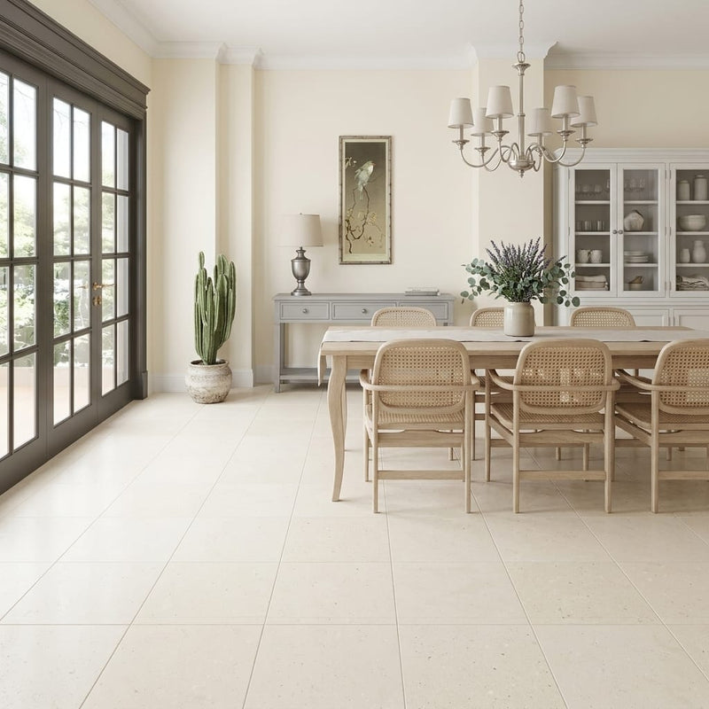 Classic 18x18 Honed Limestone Tile — Living Room floor