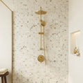 Classic 2.0 Calacatta Oro 2x2 Polished Marble Mosaic — Bathroom shower wall