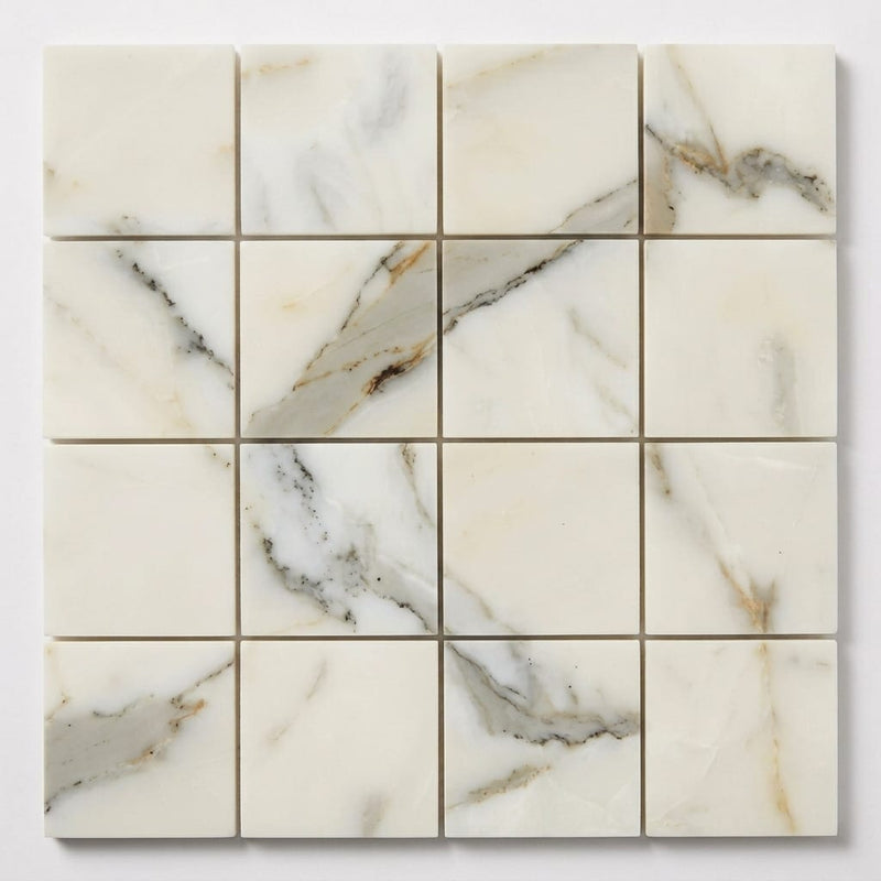 Classic 2.0 Calacatta Oro 2x2 Polished Marble Mosaic close-up