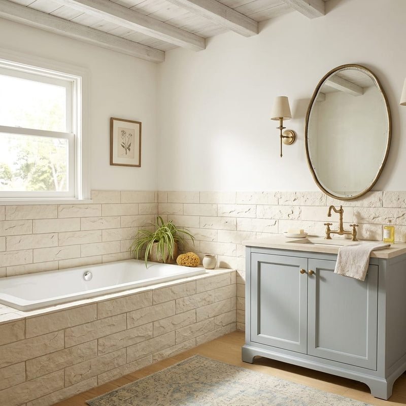 Classic 4x16 Split Limestone Tile — Bathroom shower wall