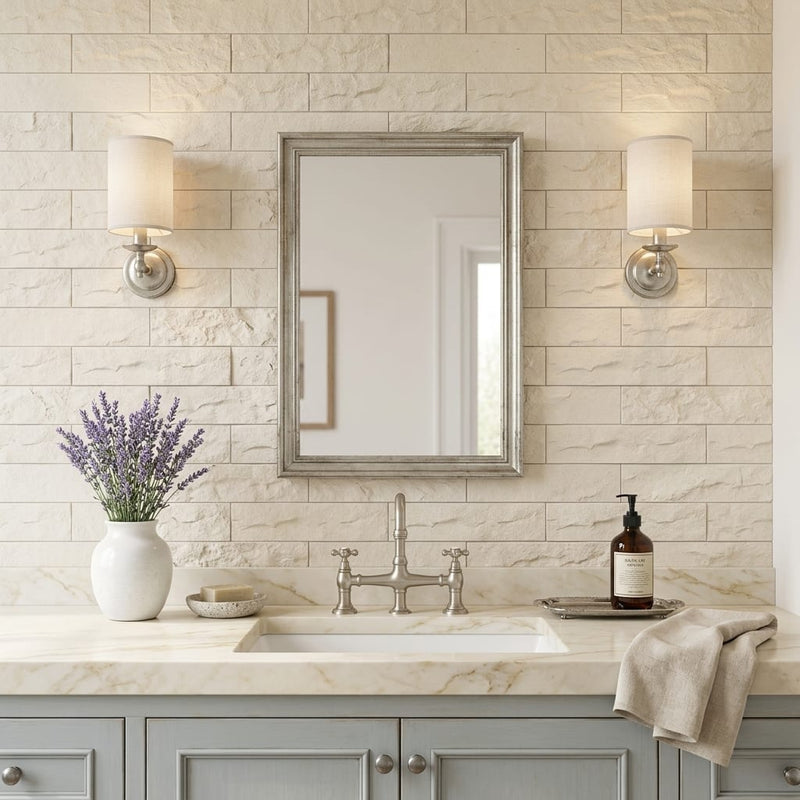 Classic 4x16 Split Limestone Tile — Bathroom wall