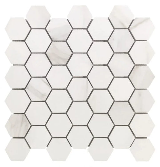 Classici Calacatta Gold Chip Size TBD Hexagon Matte Marble Look Porcelain Mosaic