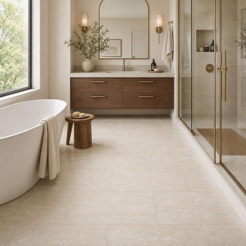 Classico 18x36 Vein Cut Travertine Honed Filled Tile — Primary Bath floor